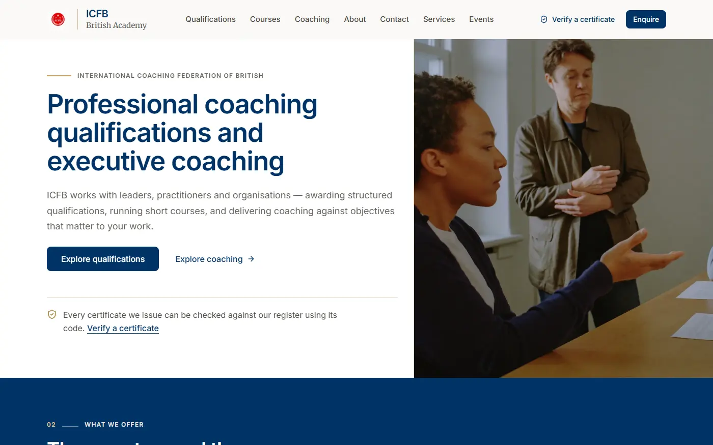 معاينة الصفحة الرئيسية لموقع ICFB ACADEMY